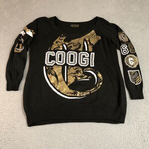 Vintage Coogi Sweater Womens 3X Black Graphic Logo Round Neck Preppy Classic